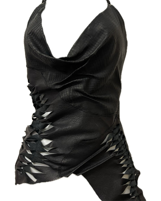 SLIT BAG LEATHER COWL