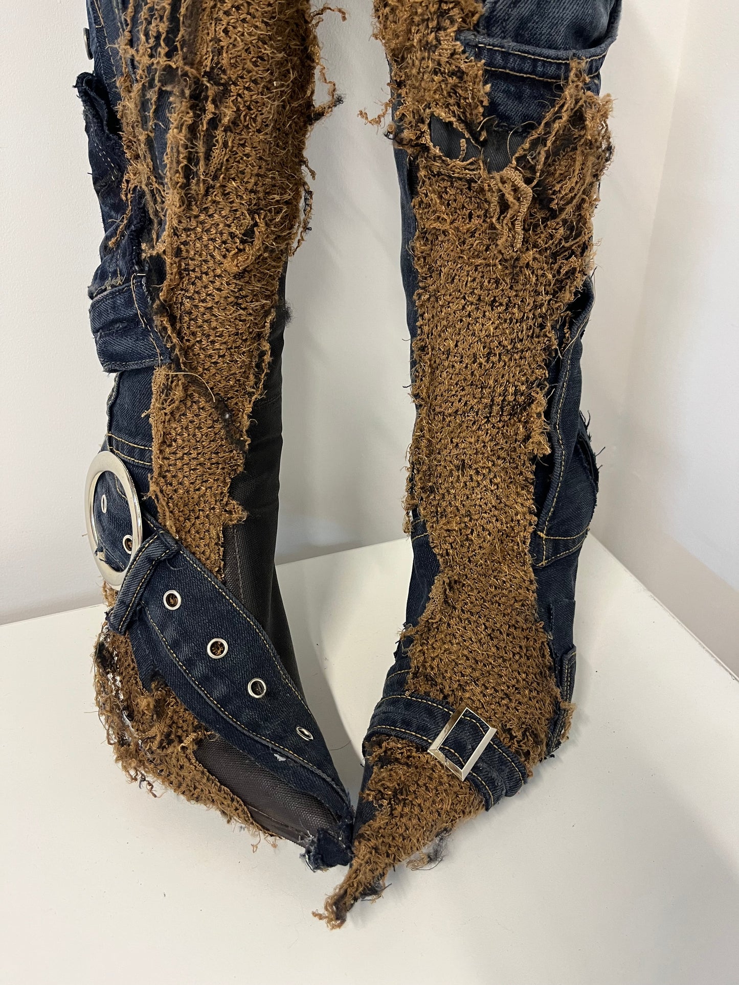 Torn Denim Boots