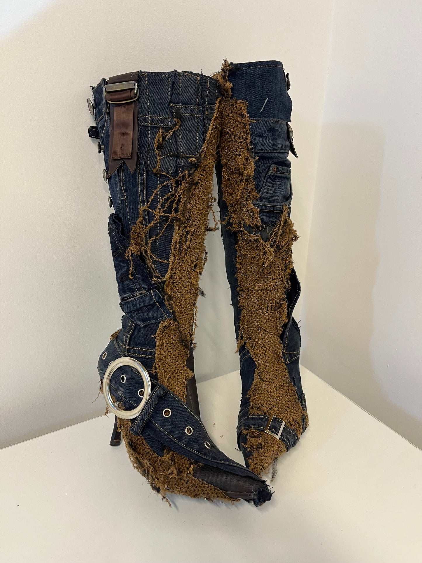 Torn Denim Boots