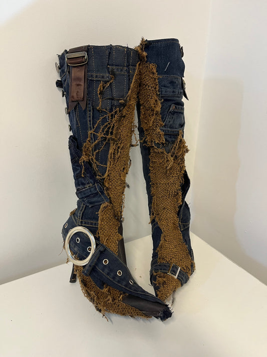 Torn Denim Boots