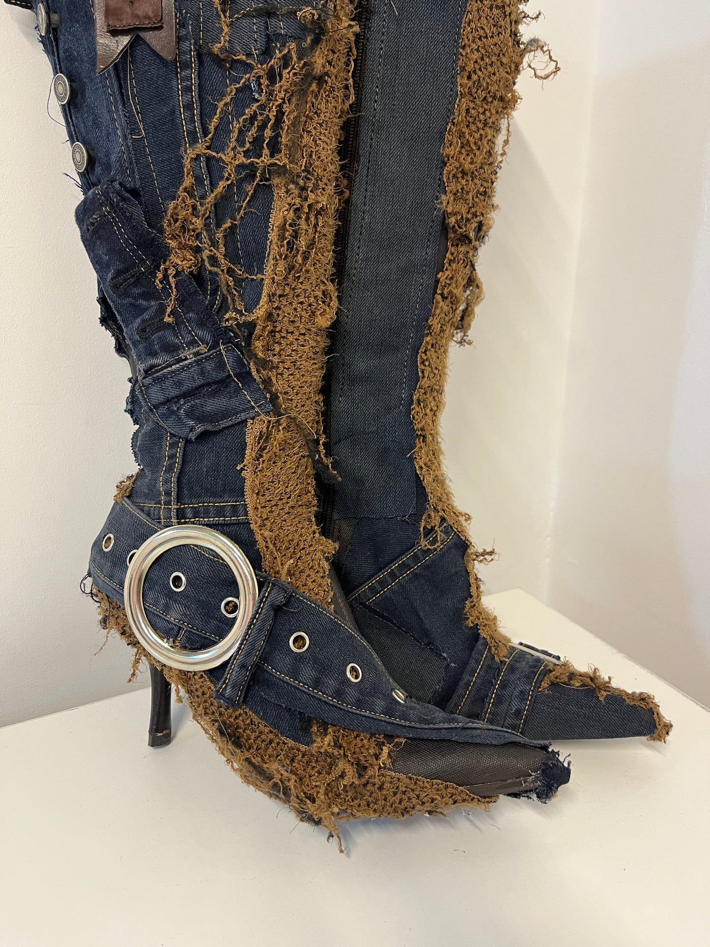 Torn Denim Boots